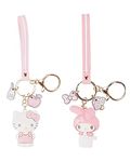 PaPiJoJo Cute Keychain Kawaii Anime Keychain, Hello Kitty, My Melody,Kuromi,Keroppi, Badtz-Maru, Cinnamoroll, Pompompurin, My Melody + Kitty, Small