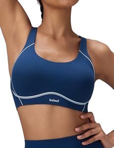 baleaf Freeleaf Broadway High Support Sports Bra for Women Dance Yoga Workout, Wirefree Molded Cup Spaghetti Strap Longline Padded Tops, Navy Blue L