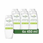 Simple Kind to Skin Refreshing Shower Gel body wash with cucumber extract for sensitive skin 6x 450 ml