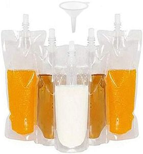 50 beverage bags, transparent smoothie bag container, heavy-duty hand-held leak-proof and sealable beverage bag, 8.4oz for frozen juice beverage bottles, a plastic funnel (250ml)
