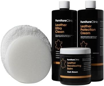 Kit completo per il restauro in pelle (marrone scuro) - Contiene balsamo ricolorante per pelle, crema protettiva, detergente, spugna e applicatore - Ripristina divani, sedie, seggiolini auto