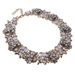 Jerollin Vintage Gold Tone Chain Multi-Color Glass Crystal Charm Choker Statement Collar Necklace