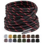 Puzeam 2 Pairs Round Shoe laces Hiking Boots Replacement Shoelaces 4.5mm Heavy Duty Work Boots Shoestrings For Men Women (Black Red, 150cm 59inch)