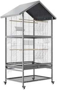 GarveeHome 65.7 Inch Large Double BridCage, Metal Bird Fight Cage with Wheels, 4 Perches, 4 Feed Bowls, Storage Shelves for Parakeet Conure, Cockatoo, Black