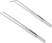 MMOBIEL 2 Pcs Stainless Steel Tweezers/Tong 27cm / 10.6 inch Extra Long Straight/Curved with Precision Serrated Tip for Aqua scaping, Garden Work, Cooking, Industrial Work, Laboratory Use.