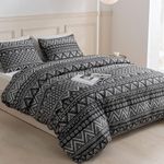 Duvet Cover King, Ultra Soft Microfiber Bed Set, Boho Comforter Set, 3 Piece Breathable King Bedding Set with Zipper Closure, Corner Ties, (104x90 Inch, Dark Grey)