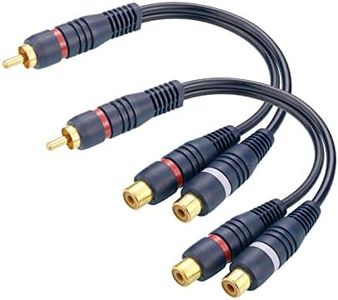 Borsuer RCA Splitter, 2 Pcs RCA 1 Male to 2 Female Audio Cord Speaker Y Adapter Splitter Cable, 8.5 Inches Gold Plated Dual RCA Female Adapter for Subwoofer, Home Theater