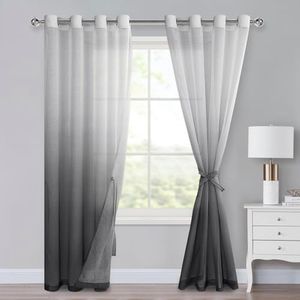 XWZO Ombre - Tende con occhielli, in voile, sfumate, 2 pezzi, per camera da letto e soggiorno, 245 x 140 cm (A x L), colore grigio