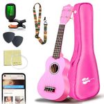 Everjoys Soprano Ukulele Beginner Kit 21 Inch Ukelele w/How to play Songbook Carrying bag Digital Tuner All in One Set (Pink)