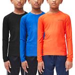 DEVOPS Youth Boys 2 or 3 Pack Compression Athletic Performance Baselayer Long Sleeve Shirts, 1# (Long Sleeve) Black / Blue / Orange, Large