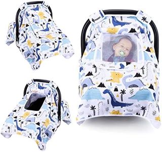 Car Seat Covers for Babies, Baby Car Seat Cover for Girls Boys, Kick-Proof Newborn Carrier Canopy with Breathable Mesh Peep Window, Windproof Stretchy Stroller Canopy(Dinosaur)