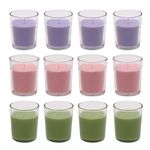 Amazon Brand - Solimo Votive Glass Candles, Pack of 12 (Scented - Lavender, Lemon Grass & Rose)