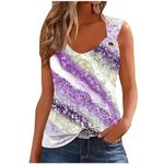 oelaio Cute Tank Tops for Women Workout,Sleeveless Scoop Neck Printed O Ring Shoulder Tank Tops Loose Fitted Basic Shirts,Purple,Medium