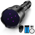Black Light UV Flashlight, 5LEDs UV Light 50W Powerful Blacklight Torch Professional Grade Beam for Pet Urine Finding & Mineral, Antique Detection, Scorpion Search,Commercial Use (UV500_365nm)