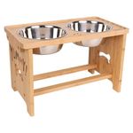 BEARDO Raised Dog Bowls with Stand, Bamboo Elevated Dog Bowls for Large Medium Small Size Dogs, Bamboo Pet Food and Water Feeder with 2 Stainless Steel Bowls