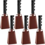 Kigley 6 Pieces Steel Cowbell with Handle 8.8 inch Metal Cow Bells Noise Maker Copper Color Large Hand Cow Bell Alarm Cheering Bell for Sporting School Games Events Farm