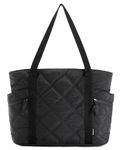 BAGSMART Tote Bag for Women, Puffer Tote Bag with Zipper, Travel Essentials Quilted Nurse Bag Carry On Bag Gifts for Women, Black, One Size, Travel Tote Bag