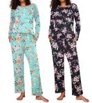 Ekouaer 2 Pack Women's Pajama Set Soft Long Sleeve Sleepwear Loungewear Pjs Sets with Pockets,Large