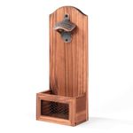 Bottle Opener with Cap Collector Catcher,Vintage Wooden Wall Mounted Bottle Opener,Ideal Gift for Men and Beer Lovers, Use as Bar Decoration (Beer Day)