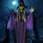 YOKUJITU 144” Halloween Animatronics Hanging Witch Outdoor Decoration,Sound Animated Talking Witch with Light-up Eyes for Haunted House Prop Décor,Yard Lawn Decorations