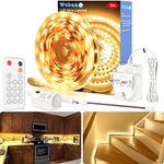 WOBANE Motion Sensor LED Strip Light 5m,Dimmable LED Stair Lights with Remote,LED Closet Light,Upgraded Night Light for Bedroom,Kitchen,Wardrobe,Stairs,Pantry,12V Adapter,3000K Warm White,1300lm