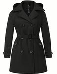 Wantdo Women's Plus Size Double-Breasted Trench Coat Winter Warm Windbreaker Overcoat with Belt Black 4X