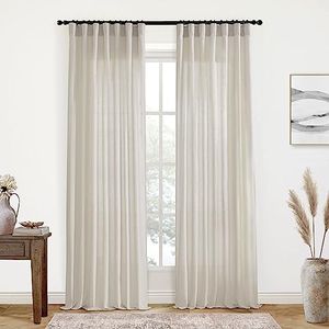 XTMYI Oatmeal Beige Curtains 84 Inches Long for Living Room 2 Panels Sets Stone Washed Linen Earth Tone Decor Back Tab Rod Pocket Boho Neutral Greige Earthy Sheer Curtain for Bedroom