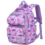 VASCHY Kids Backpack, Water Resistant Lightweight Cute Kindergarten Preschool for Boys Girls, Lilac Dinos-small, 12inch Tall, Daypack Backpacks