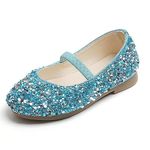 Princess Shoes Girls Glitter Mary Jane Flat Shoes Sequin Party Shoes Wedding Birthday Dress Shoes Cosplay Shoes for 2-7 Years Toddlers Kids Blue