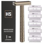 Henson Shaving Razor - Tan Double Edge Safety Razor with 5 Spare Blades - 30° Angled Precision With Superior Blade Rigidity- Reusable Single Blade Razors For Men and Women