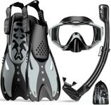 KUYOU Snorkel Set with Flippers for Adults, Dry Top Snorkel and Adjustable Swim Fins, Scuba Diving Snorkeling Gear, Mask Fin Snorkel Set Snorkelling Packages for Men and Women (Metallic Black, ML/XL)