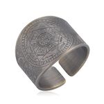 Amaxer Seven Archangels Ring for Men Stainless Steel The Seal Of Solomon Tetragrammaton Archangels Protection Adjustable Ring Statement Band for Men Women (Antique Silver, 10)