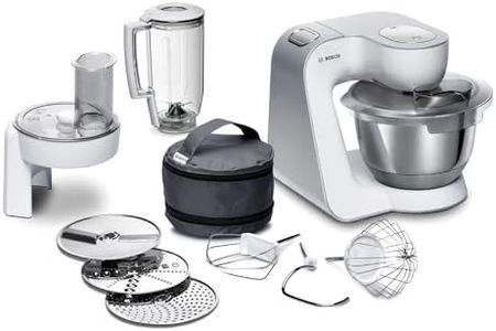 Bosch Food Processor Series 4 MUM58W20, Stainless Steel Bowl 3.9 L, Mixer 1.25 L, Planetary Mixer, Dough Hook, Beater and Whisk Stainless Steel, Continuous Shredder, 3 Slices, 1000 W, White