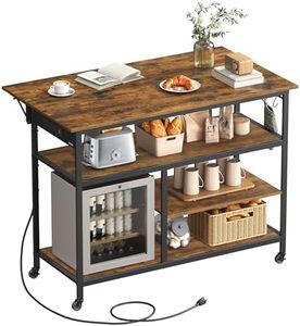 VASAGLE Kitchen Island with Drop Leaf, 47.2" Width Rolling Kitchen Cart with Power Strip, Extendable Worktop, Workbench,Pegboard, Adjustable Shelf, Rustic Brown and Ink Black UKKI013K01