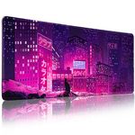 MEWOOCUE Gaming Laptop Mouse Pad,Sea Wave Big Mice Pads PC Keyboard Waterproof and Non-Slip 31.5" x 11.9" 0.12" Thick XL,XXL Rubber Table Mat, Purple Cyberpunk City Night View