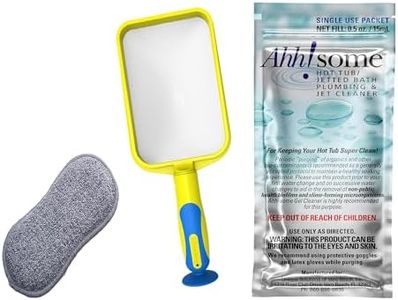 Skimmie Scoop Handheld Skimmer with AhhSome Hot Tub Cleaner Single Use Packet Kit, Skimmer with Fine Mesh Net for Spa, Hot Tub, and Pool Cleaning, Effective Hot Tub Cleaner - Yellow