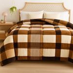 BSB HOME 3 Layered Heavy Winter Quilt | Rajai – 600 GSM Thick & Fluffy Comforter, Ultra Warm Double Bed Blanket for Extreme Cold Weather Weight 3 kg, Pattren - Quilted Cheks, Colour - Brown & Beige