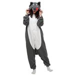 RULTA Animal Onesie for Women Men Adult Costume Cosplay One Piece Pajamas Halloween Xmas Gifts (US, Alpha, Large, Gray Wolf)