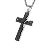 HZMAN Men's Stainless Steel Jesus Christ Crucifix Cross Lord's Prayer Pendant Necklace (Black)