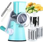 KEOUKE Round Mandoline Drum Slicer -Manual Vegetable Slicer Cheese Grater with a Stainless Steel peeler (Blue)