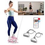 Sunny Health & Fitness Mini Stepper for Home, Exercise Step, Smart Stepper Machine with Resistance Bands Full-Body Workout Equipment, Home Gym Cardio Equipment, Free SunnyFit App Connection, Pink