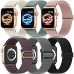 Higgs 6Pack Straps Compatible with Apple Watch Strap 45mm 44mm 42mm for Women Men, Nylon Solo Loop Braided Elastic Sport Replacement Band for iWatch Series 8 7 6 SE 5 4 3 2 1, Stretchy Adjustable