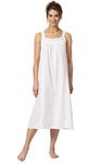 The 1 for U Meghan Nightgown 100% Cotton Sleeveless + Pockets - XS - 4X, White, X-Large