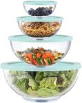 Glass Mixing Bowl Set with Airtight Lids for Kitchen Baking Prepping, Serving, Cooking 0.6QT, 1.1QT, 2.2QT, 4QT Salad Bowl Set with Lids, Dishwasher and Microwavable Safe