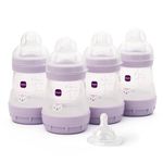 MAM Easy Start Anti-Colic Baby Bottles | 4 Pack (4X 160ml) | Self-Sterilising Baby Milk Bottle | Slow Flow MAM Teats Size 1 + 1x Medium Flow Teat Size 2 | Iris (Various Designs)
