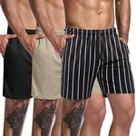 COOFANDY Men's Gym Bodybuilding Shorts Running Workout Lightweight Shorts Elastic Waistband with Pockets，Black & White Stripe/Black/Kahki,Medium