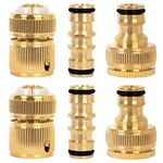 BLOSTM Brass Garden Hose Connector 6 Pack - Rustproof Hose Fittings & Connectors Set with 2X Double Male Connector, 2X Hose ½” End Quick Connect, 2X ½” Hose Tap Connectors - Fits Most Hose Pipes