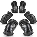 boruizhen Kids & Adult/Youth Knee and Elbow Pads with Wrist Guards 3 in 1 Protective Gear Set for Skateboarding Cycling BMX Bike Scooter Skating Rollerblading Riding (Black2, Medium (8-14 Years))
