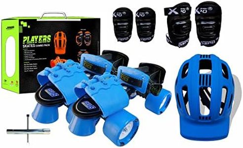 Jaspo Unisex-Youth Cruiser Senior Players Quad Adjustable Roller Skates Combo (Suitable for 6 to 14 Years) (Sky Blue), Outdoor_Wheel
