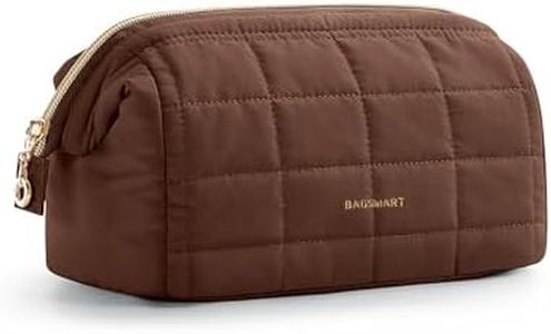 BAGSMART Makeup Bag Travel Toiletry Bag, Puffy Padded Make Up Bags for Women Makeup Organizer Case, Wide-open Pouch Purse Travel Essentials Toiletries Accessories Brushes, Chocolate